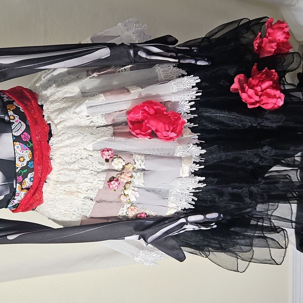 Day of the Dead Upcycled Complete Halloween Costume Size L - Picture 5 of 11